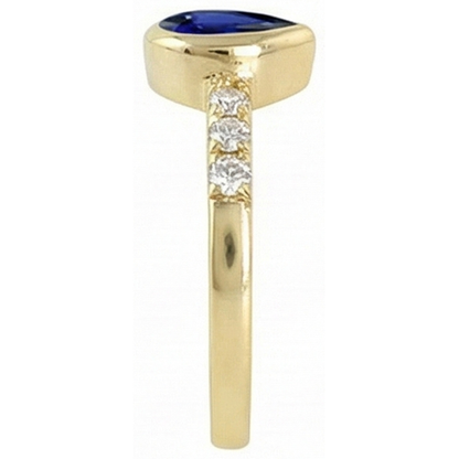 Natural Real ( Not Lab Grown )  Anniversary Ring Bezel Set Pear Blue Sapphire 2 Carats With Accents