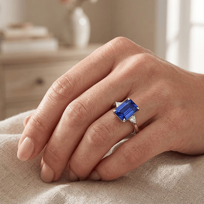 Anniversary Ring Emerald Ceylon Sapphire & Natural Earth Mined Diamond Accents 3.25 Carats