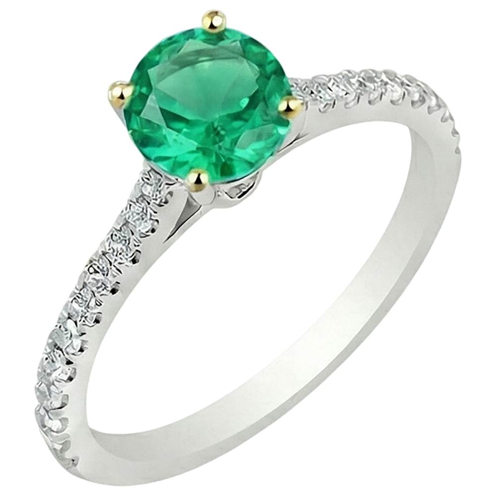 Natural Real ( Not Lab Grown ) Anniversary Ring Green Emerald GIA Gemstone Round Cut