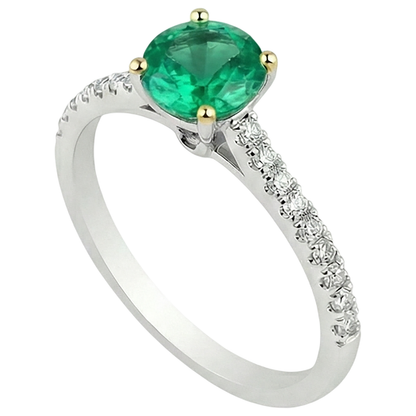 Natural Real ( Not Lab Grown ) Anniversary Ring Green Emerald GIA Gemstone Round Cut
