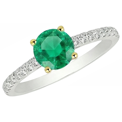 Natural Real ( Not Lab Grown ) Anniversary Ring Green Emerald GIA Gemstone Round Cut