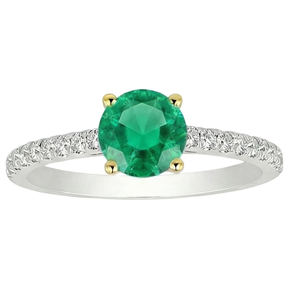 Natural Real ( Not Lab Grown ) Anniversary Ring Green Emerald GIA Gemstone Round Cut