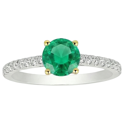 Natural Real ( Not Lab Grown ) Anniversary Ring Green Emerald GIA Gemstone Round Cut
