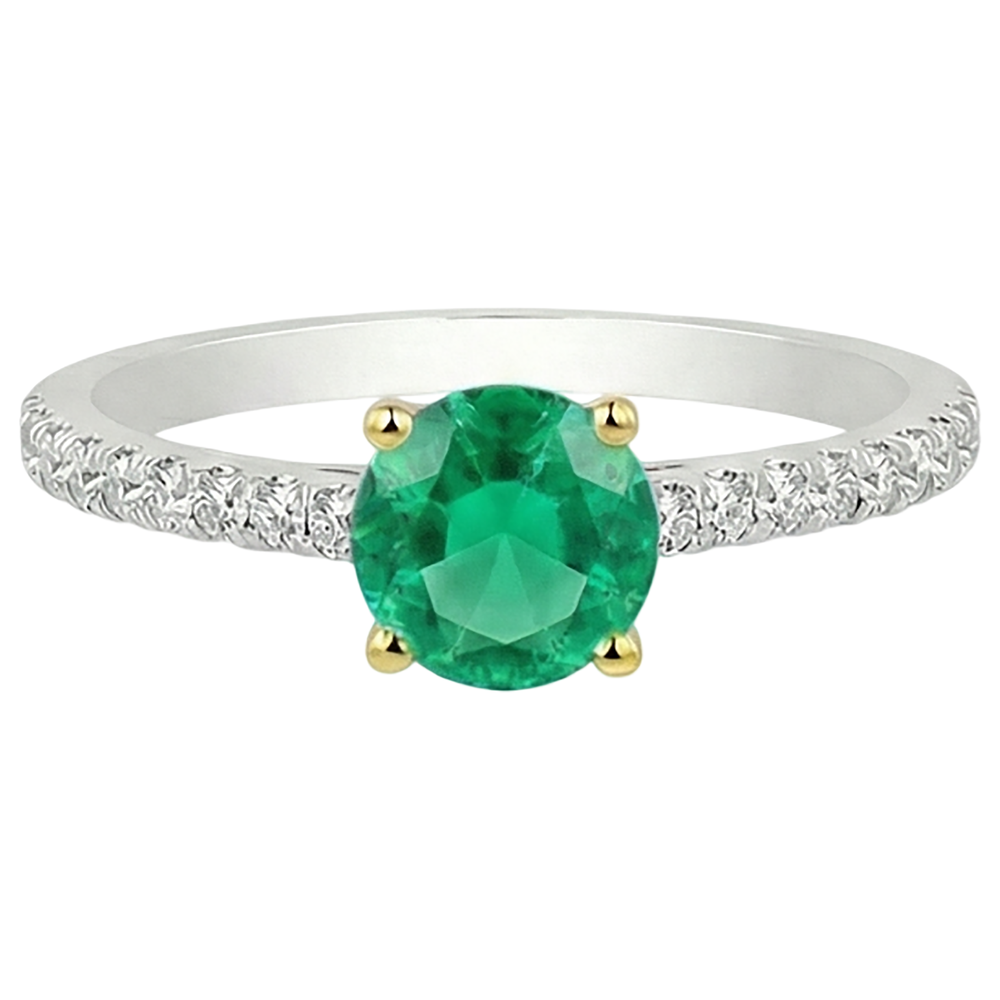 Natural Real ( Not Lab Grown ) Anniversary Ring Green Emerald GIA Gemstone Round Cut