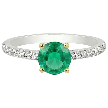 Natural Real ( Not Lab Grown ) Anniversary Ring Green Emerald GIA Gemstone Round Cut
