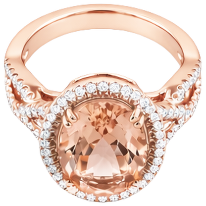 Anniversary Ring Halo 14 Ct Morganite And Natural Earth Mined Diamonds Rose Gold