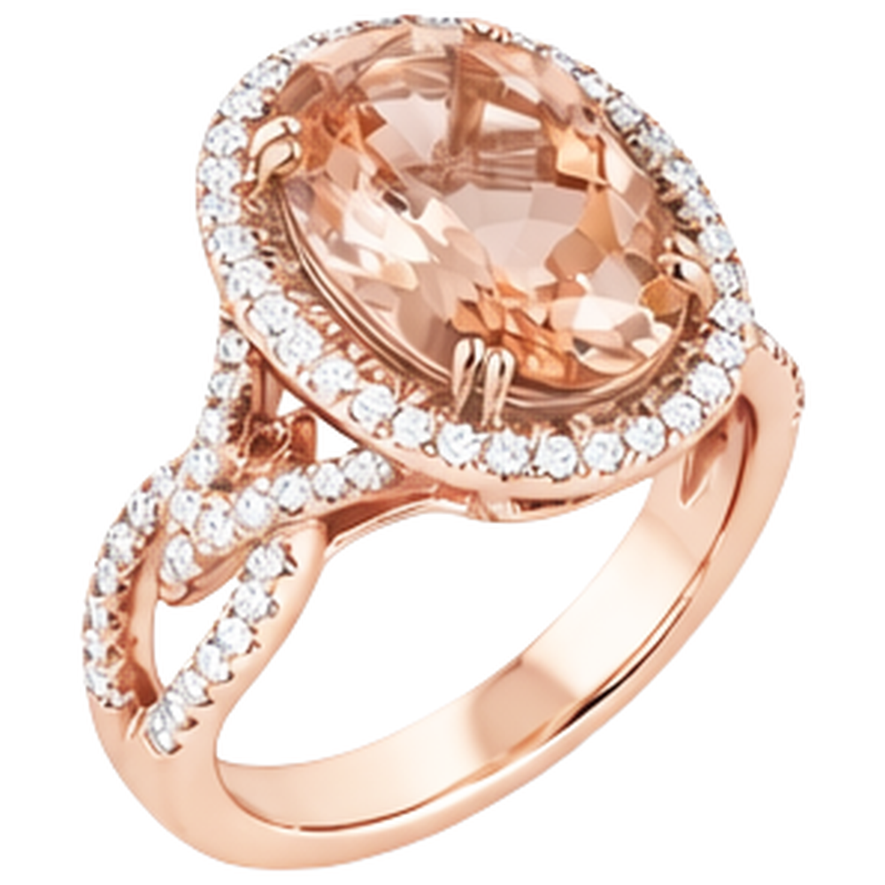 Anniversary Ring Halo 14 Ct Morganite And Natural Earth Mined Diamonds Rose Gold