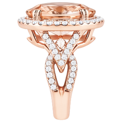 Anniversary Ring Halo 14 Ct Morganite And Natural Earth Mined Diamonds Rose Gold