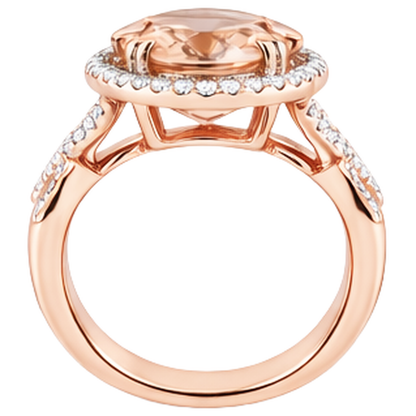 Anniversary Ring Halo 14 Ct Morganite And Natural Earth Mined Diamonds Rose Gold