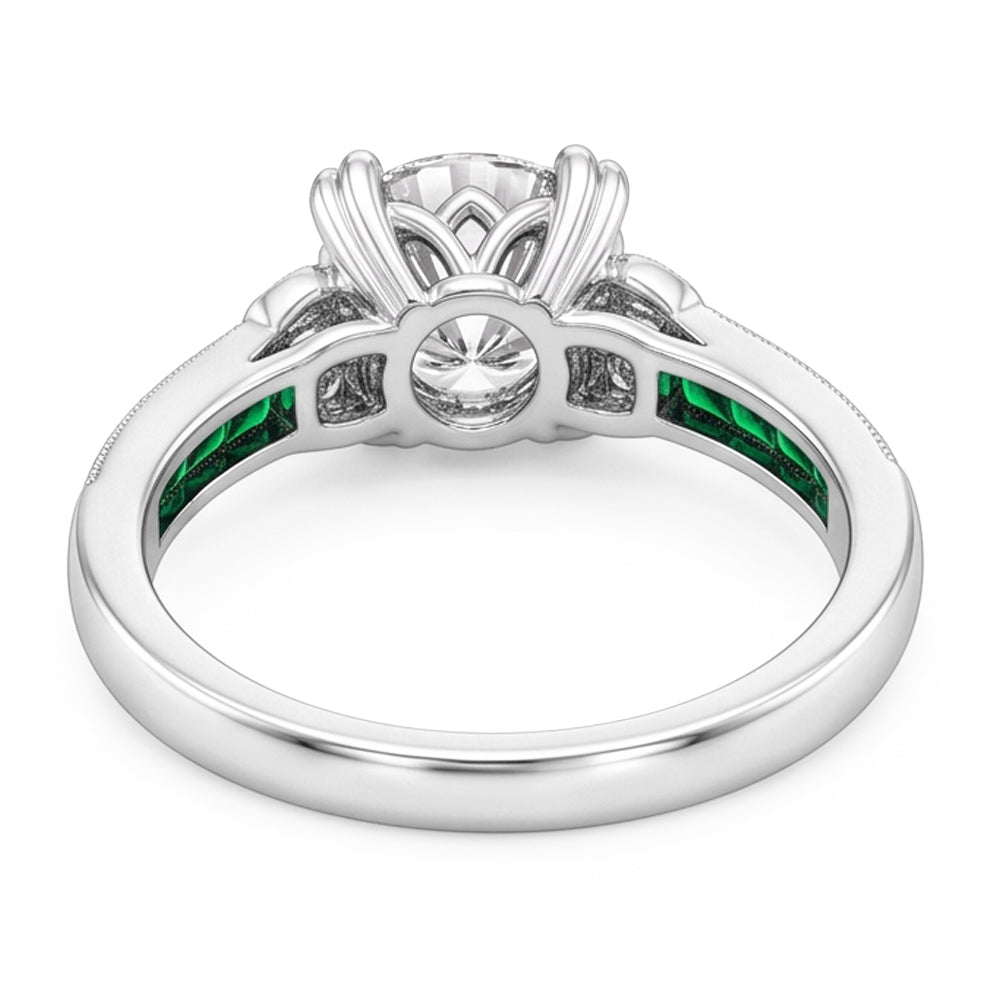 Anniversary Ring Old Cut Round Natural Earth Mined Diamond & Emerald 1.75 Carats