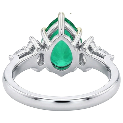 Natural Real ( Not Lab Grown ) Anniversary Ring Pear Green Emerald GIA Milestone Jewelry