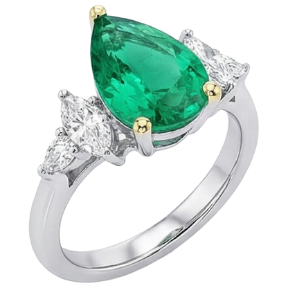 Natural Real ( Not Lab Grown ) Anniversary Ring Pear Green Emerald GIA Milestone Jewelry