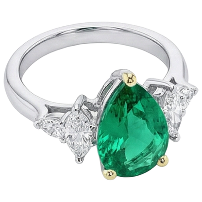 Natural Real ( Not Lab Grown ) Anniversary Ring Pear Green Emerald GIA Milestone Jewelry