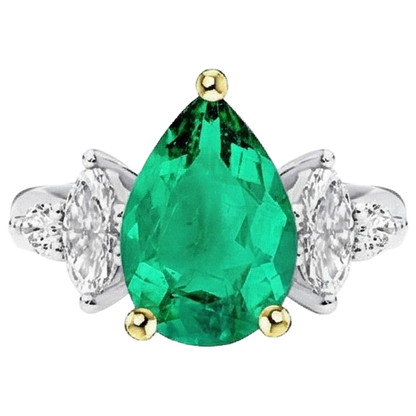 Natural Real ( Not Lab Grown ) Anniversary Ring Pear Green Emerald GIA Milestone Jewelry