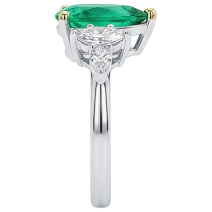 Natural Real ( Not Lab Grown ) Anniversary Ring Pear Green Emerald GIA Milestone Jewelry