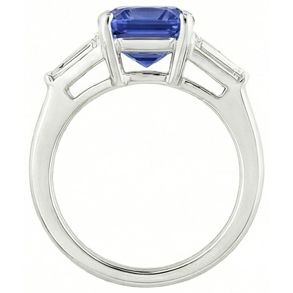 natural radiant sapphire 3.50ct ring profile view