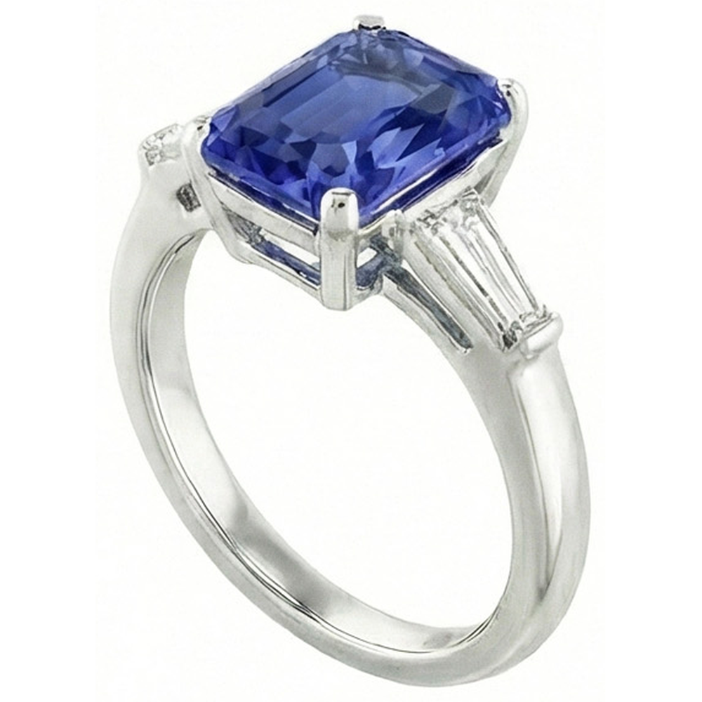 natural radiant sapphire 3.50ct ring side angle