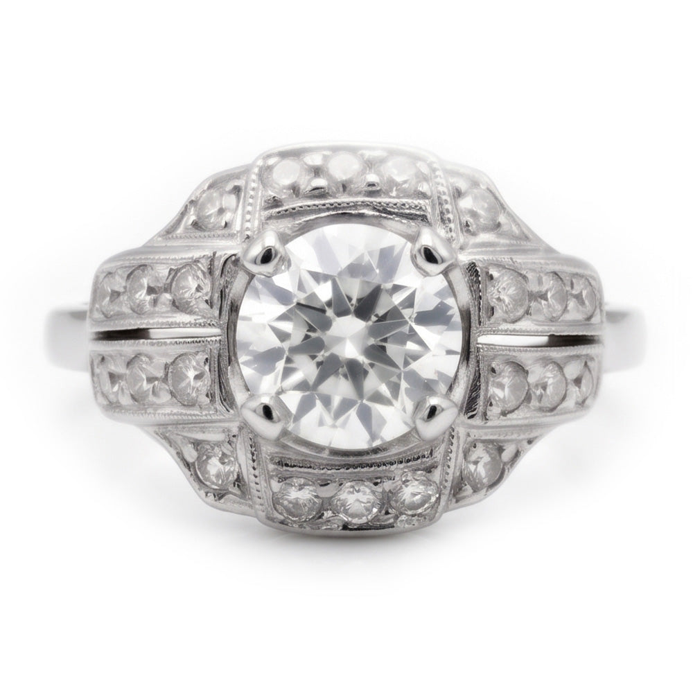 Anniversary Round Old Mine Cut Natural Earth Mined Diamond Ring 2 Carats Antique Style