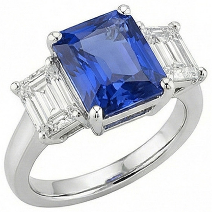 Anniversary Sapphire Ring 5 Carats 3 Stone Emerald Natural Earth Mined Diamonds Jewelry