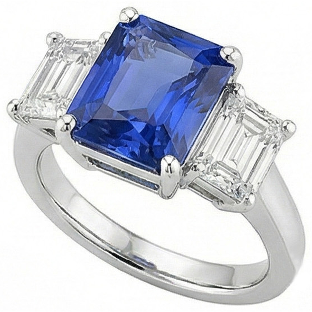 Anniversary Sapphire Ring 5 Carats 3 Stone Emerald Natural Earth Mined Diamonds Jewelry