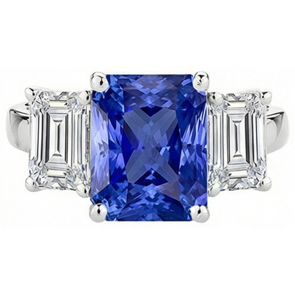 Anniversary Sapphire Ring 5 Carats 3 Stone Emerald Natural Earth Mined Diamonds Jewelry