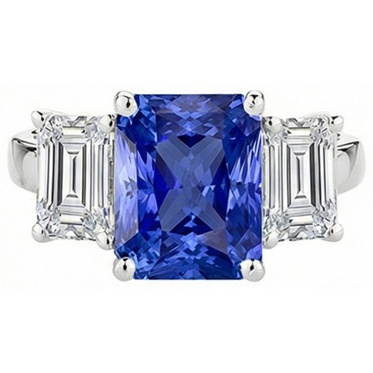 Anniversary Sapphire Ring 5 Carats 3 Stone Emerald Natural Earth Mined Diamonds Jewelry
