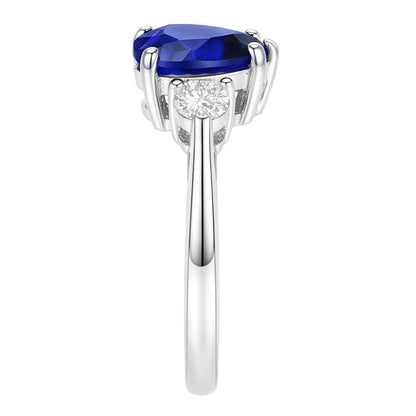 Anniversary Three Stone Heart Blue Sapphire & Natural Earth Mined Diamond Ring 2.75 Carats