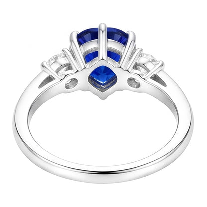 Anniversary Three Stone Heart Blue Sapphire & Natural Earth Mined Diamond Ring 2.75 Carats