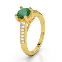 Anniversary Ring 2.25 Ct Round Cut Green Emerald And Natural Earth Mined Diamonds Yellow Gold