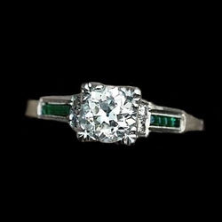 Anniversary Ring Old Cut Round Diamond & Emerald 1.75 Carats