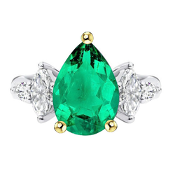 Natural Real ( Not Lab Grown ) Anniversary Ring Pear Green Emerald GIA Milestone Jewelry