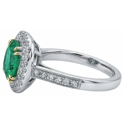 Natural Real ( Not Lab Grown ) Antique Look Green Emerald GIA And Diamond Ring Round Cut