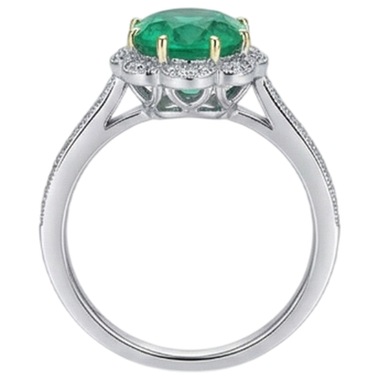 Natural Real ( Not Lab Grown ) Antique Look Green Emerald GIA Engagement Ring Flower Style