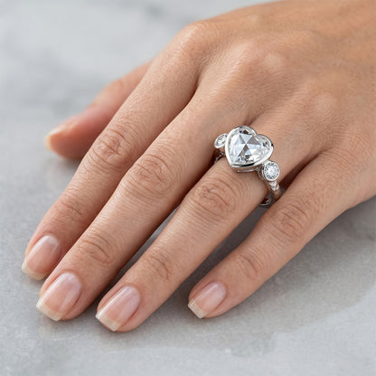 Antique Rose Cut Diamond Three Stone Ring 2 ct – 14K White Gold
