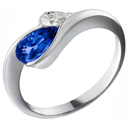 Antique Style 2.01 Carat Gold Ring Tanzanite Pear Natural Earth Mined Diamond