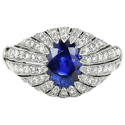 Antique Style Blue Sapphire IGI CERTIFIED Diamond Women’s Ring 8.75 Carats