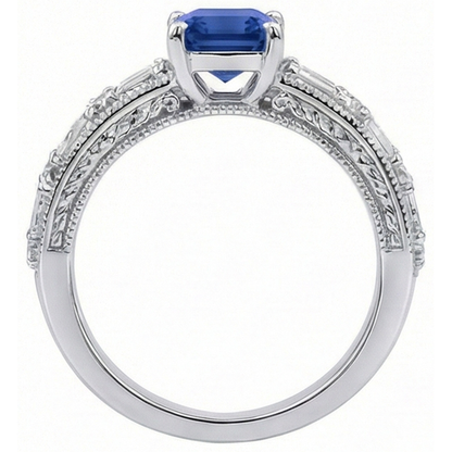 Antique Style Engagement Natural Earth Mined Diamond Emerald Sapphire Ring Set 4.50 Carats