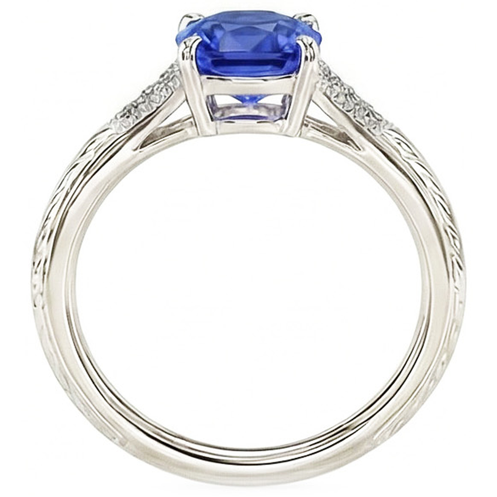 Natural Real ( Not Lab Grown )  Antique Style Gemstone Jewelry Cushion Blue Sapphire Ring 2 Carats
