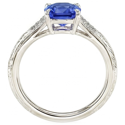 Natural Real ( Not Lab Grown )  Antique Style Gemstone Jewelry Cushion Blue Sapphire Ring 2 Carats