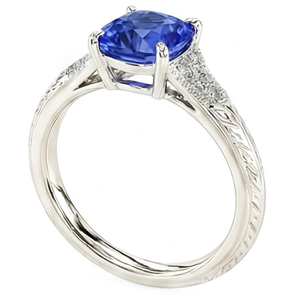Natural Real ( Not Lab Grown )  Antique Style Gemstone Jewelry Cushion Blue Sapphire Ring 2 Carats