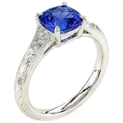 Natural Real ( Not Lab Grown )  Antique Style Gemstone Jewelry Cushion Blue Sapphire Ring 2 Carats