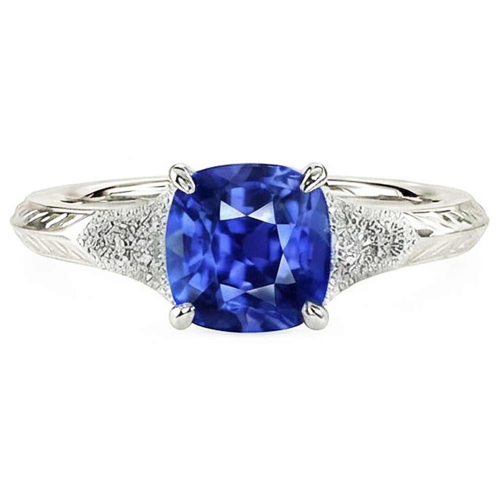 Natural Real ( Not Lab Grown )  Antique Style Gemstone Jewelry Cushion Blue Sapphire Ring 2 Carats