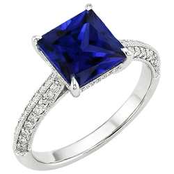 Antique Style Gold Natural Earth Mined Diamond & Princess Blue Sapphire Ring 4.50 Carats