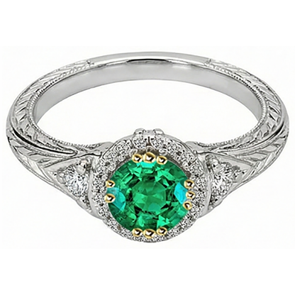Natural Real ( Not Lab Grown ) Antique Style Green Emerald GIA Ring Designer Women’s Jewelry