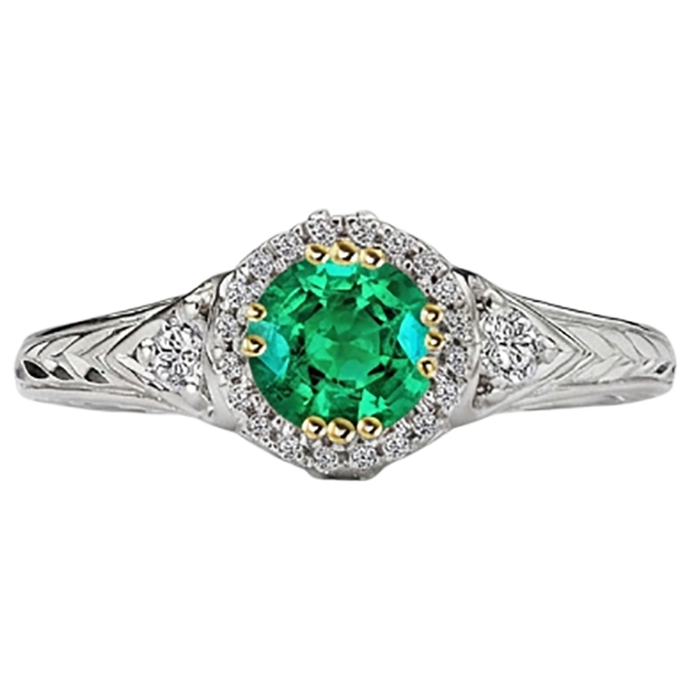 Natural Real ( Not Lab Grown ) Antique Style Green Emerald GIA Ring Designer Women’s Jewelry