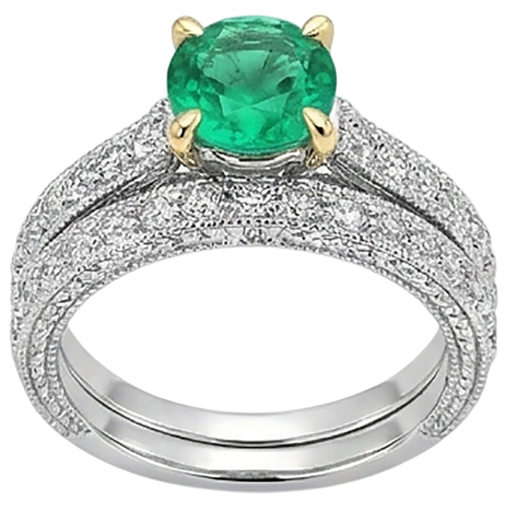 natural round emerald 2ct ring profile view