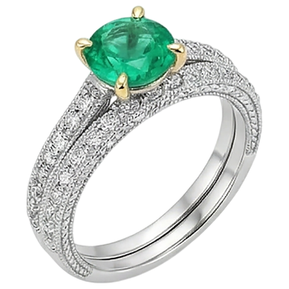 natural round emerald 2ct ring close up detail