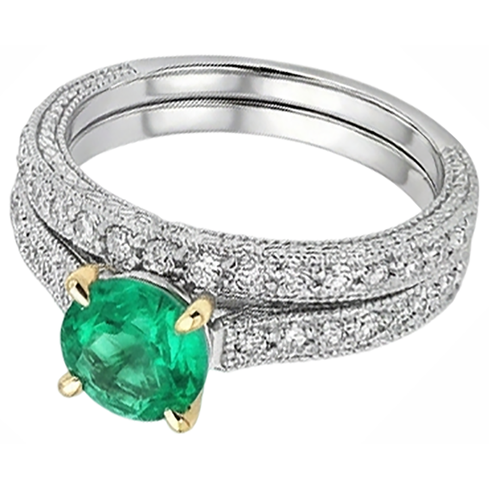 natural round emerald 2ct ring top view