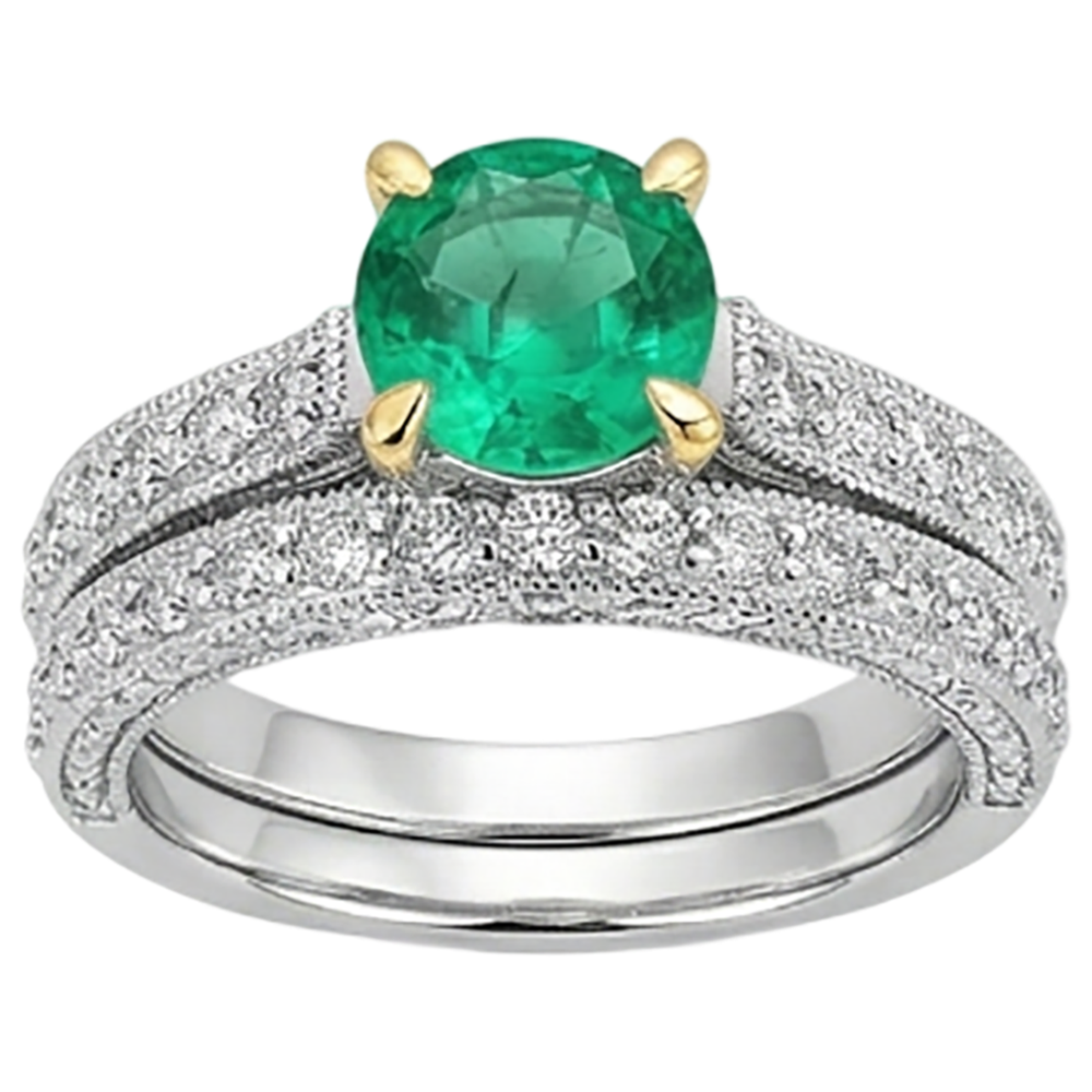 natural round emerald 2ct ring side angle