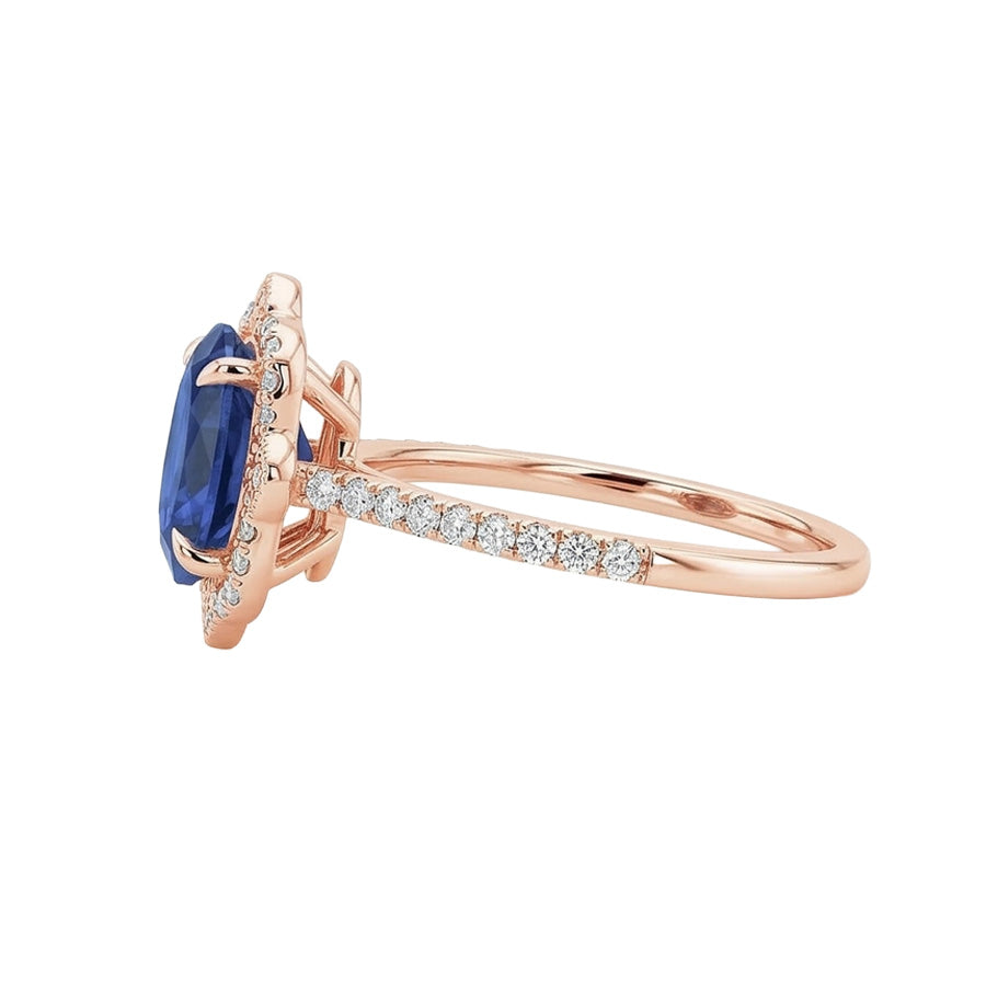 Antique Style Halo IGI CERTIFIED Diamond Ring Flower Style Blue Sapphire 6.20 Carats